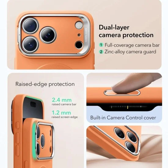 Калъф за iPhone 17 Pro – ESR Cloud Soft HaloLock Kickstand – Оранжев