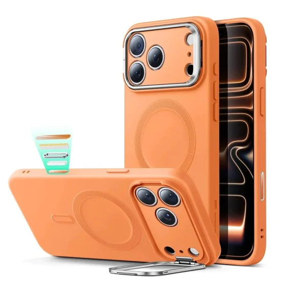 Калъф за iPhone 17 Pro – ESR Cloud Soft HaloLock Kickstand – Оранжев