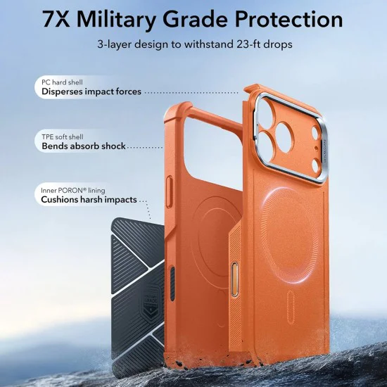 Калъф за iPhone 17 Pro Max – ESR Cyber Armor Kickstand – Оранжев