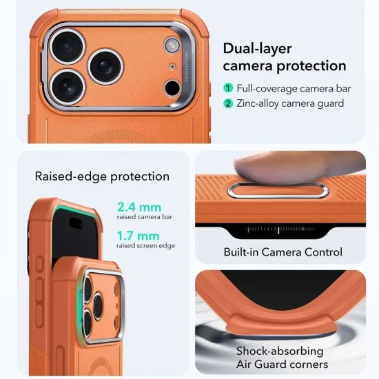Калъф за iPhone 17 Pro Max – ESR Cyber Armor Kickstand – Оранжев