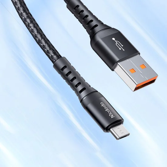 Кабел за данни – Mcdodo (CA-2281) – USB → Micro-USB, найлон оплетка, алуминий, QC4.0/3.0, 1m – Черен