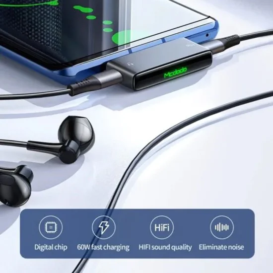 Аудио адаптер (CA-7670) - Mcdodo - Type-C към 2x Type-C, PD 60W, DAC чип, Hi-Res звук - Черно