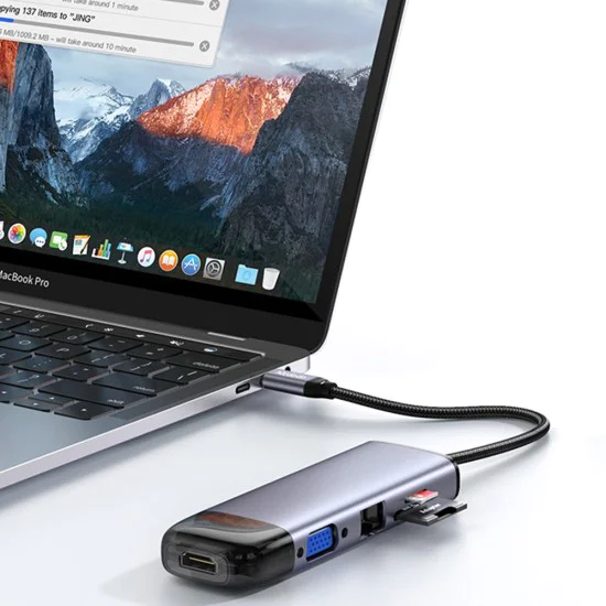 Хъб Mcdodo (HU-7420) - 10в1, 2x USB2.0, 2x USB3.0, USB-C PD100W, VGA, HDMI 4K, LAN, SD/TF слот, 5Gbps, Type-C кабел - Сив