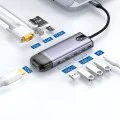 Хъб Mcdodo (HU-7420) - 10в1, 2x USB2.0, 2x USB3.0, USB-C PD100W, VGA, HDMI 4K, LAN, SD/TF слот, 5Gbps, Type-C кабел - Сив