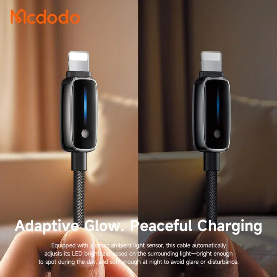 Кабел за данни – Mcdodo (CA-0050) – Auto Brightness, USB-C → Lightning, 36W, 1.2m – Черен