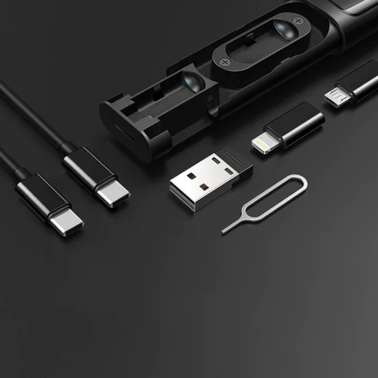 Кутия за аксесоари и кабели (WF-1720) - Mcdodo - USB-C кабел, адаптери (Micro/iP/USB), игла за SIM, слотове за карти - Черно