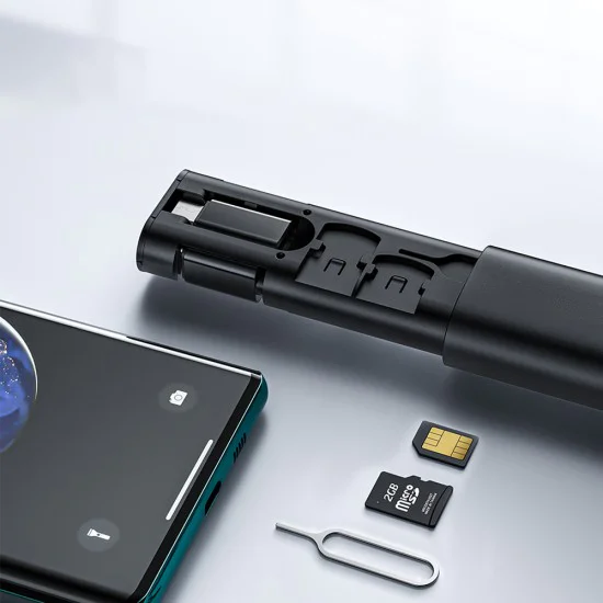 Кутия за аксесоари и кабели (WF-1720) - Mcdodo - USB-C кабел, адаптери (Micro/iP/USB), игла за SIM, слотове за карти - Черно