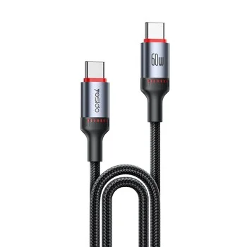 Кабел за данни – Yesido CA183 – Type-C → Type-C, fast charge 60W, 3A, 480Mbps, алуминий, 2m – Черен