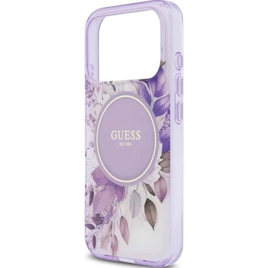 Калъф за iPhone 17 Pro – с MagSafe – Guess (GUHMP17LHFWBDCEU) IML Flower & Tonal Circle – Лилав