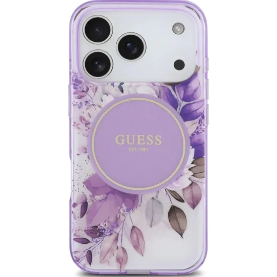 Калъф за iPhone 17 Pro – с MagSafe – Guess (GUHMP17LHFWBDCEU) IML Flower & Tonal Circle – Лилав
