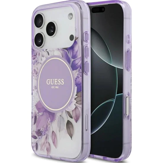 Калъф за iPhone 17 Pro – с MagSafe – Guess (GUHMP17LHFWBDCEU) IML Flower & Tonal Circle – Лилав