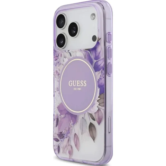 Калъф за iPhone 17 Pro – с MagSafe – Guess (GUHMP17LHFWBDCEU) IML Flower & Tonal Circle – Лилав