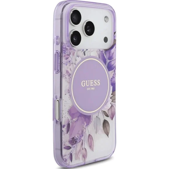 Калъф за iPhone 17 Pro – с MagSafe – Guess (GUHMP17LHFWBDCEU) IML Flower & Tonal Circle – Лилав