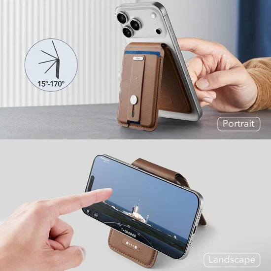 Портфейл и стойка ESR Geo HaloLock Wallet Stand (2K6091062) - MagSafe, веган кожа, 1–5 карти - Светлокафяв