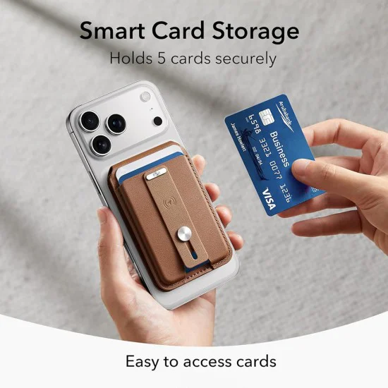 Портфейл и стойка ESR Geo HaloLock Wallet Stand (2K6091062) - MagSafe, веган кожа, 1–5 карти - Светлокафяв