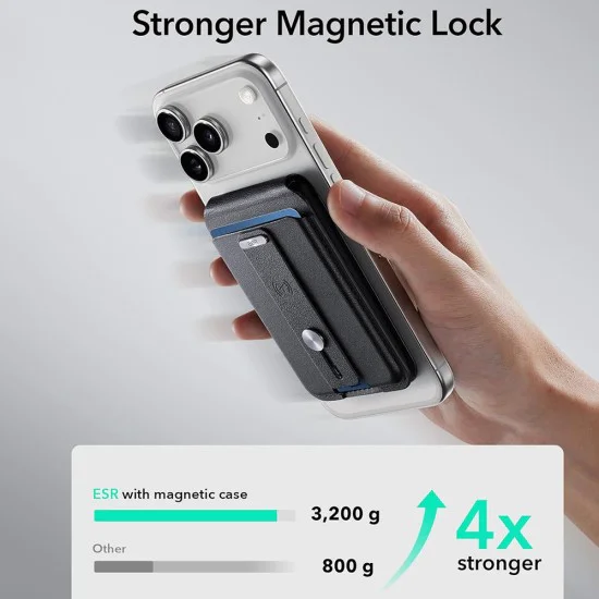 Магнитен портфейл и стойка ESR Geo HaloLock (2K6090163) - MagSafe, Веган кожа, RFID защита, 1-5 карти - Черен