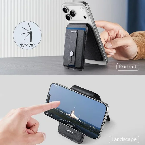 Магнитен портфейл и стойка ESR Geo HaloLock (2K6090163) - MagSafe, Веган кожа, RFID защита, 1-5 карти - Черен