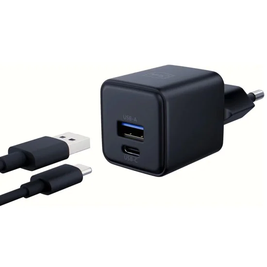 Зарядно устройство за стена 3mk Hyper - USB-A + USB-C, GaN технология, QC4+PD, 20W - Черно