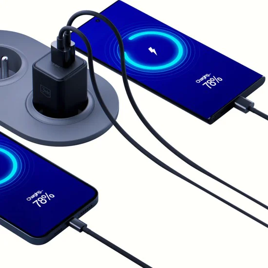 Зарядно устройство за стена 3mk Hyper - USB-A + USB-C, GaN технология, QC4+PD, 20W - Черно