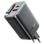 Зарядно за стена – Acefast A111 – с прибиращ се кабел, Fast Charging, GaN, 2x Type-C + USB, 67W, 3A, 65 cm – Черен