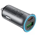 Зарядно за автомобил – Acefast B16 – Fast Charge, USB, Type-C, 95W, PD3.0, лед ефект, алуминий – Металносив - Сив