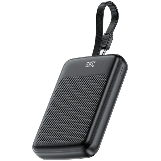 Външна батерия – Acefast (M13-10000) – с вграден кабел, Type-C, USB, 10000mAh, 38.5Wh, PD22.5W, LED дисплей – Черен