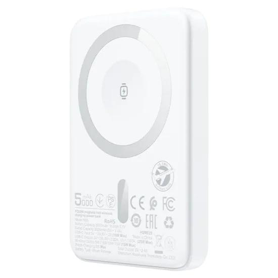 Магнитна безжична външна батерия (M25-5000) - Acefast - MagSafe, бързо зареждане, USB-C, 5000mAh, 20W - Бяло