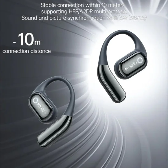 Безжични слушалки – Yesido Wireless Earbuds (YSP26) – Bluetooth V5.4, LCD, open-ear дизайн, 14.2mm говорител, 500mAh – Черни