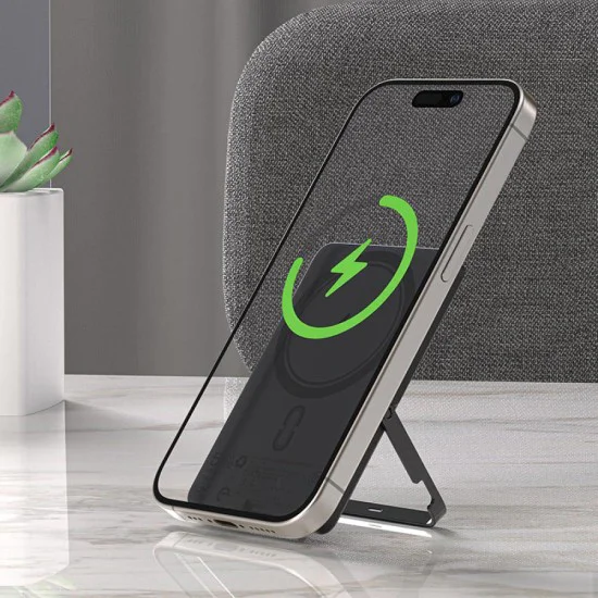 Външна батерия – Acefast (M16-5000) – магнитна, със стойка, USB-C порт, 5000mAh, PD18W, LED индикатор – Черен