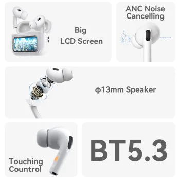 Безжични слушалки – Yesido Wireless Earbuds (TWS29) – LCD екран, TWS, микрофон, Bluetooth, в ухо дизайн, 360mAh – Бели