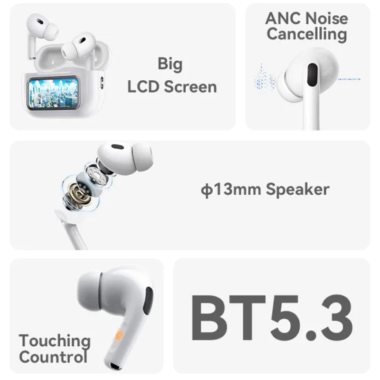 Безжични слушалки – Yesido Wireless Earbuds (TWS29) – LCD екран, TWS, микрофон, Bluetooth, в ухо дизайн, 360mAh – Бели