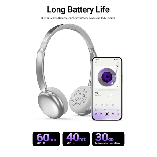 Слушалки – Acefast H8 – Bluetooth 5.4, Type-C, ANC, хибридно шумопотискане, 500mAh, професионален HiFi звук – Лилав