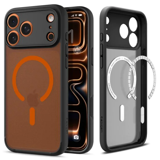 Калъф за iPhone 17 Pro - Spigen Ultra Hybrid MagSafe - Frost Black / Оранжев