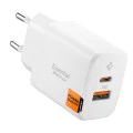 Зарядно за стена Spigen Essential (EE202EU) - USB + Type-C, 20W - Бяло