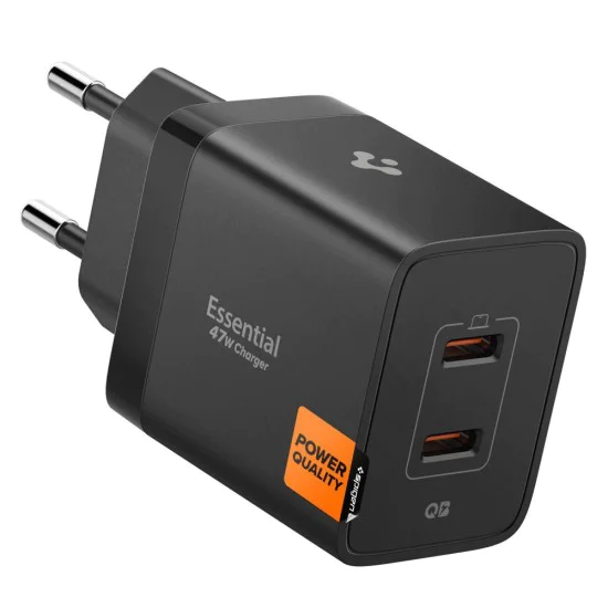 Зарядно за стена Spigen Essential (EE472EU) - 2x Type-C, 47W - Черно