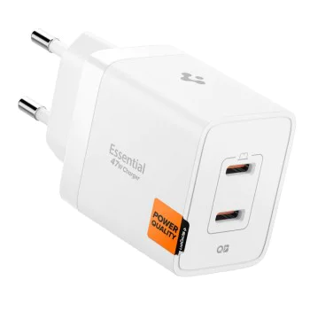 Зарядно за стена Spigen Essential (EE472EU) - 2x Type-C, 47W - Бяло
