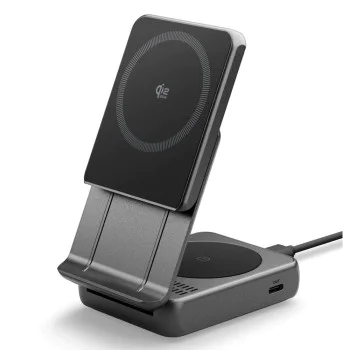 Безжична зарядна станция Spigen Essential (EF302MOQ) - MagSafe, Qi2.2, 3в1, Сгъваема, 25W - Сива