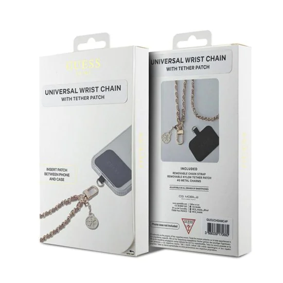 Ремък за ръка Guess Hand Strap Saffiano 4G Charm - Универсален, Saffiano еко кожа - Черен
