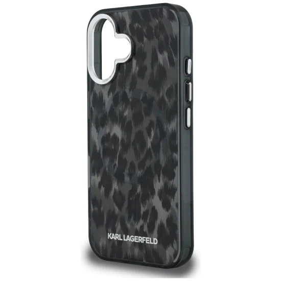 Калъф за iPhone 16 - Karl Lagerfeld IML Leopard Pattern MagSafe - Черен