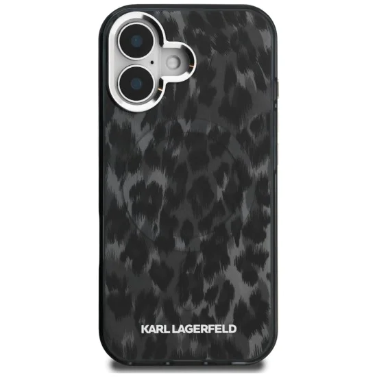 Калъф за iPhone 16 - Karl Lagerfeld IML Leopard Pattern MagSafe - Черен