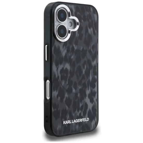 Калъф за iPhone 16 - Karl Lagerfeld IML Leopard Pattern MagSafe - Черен