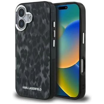 Калъф за iPhone 16 - Karl Lagerfeld IML Leopard Pattern MagSafe - Черен