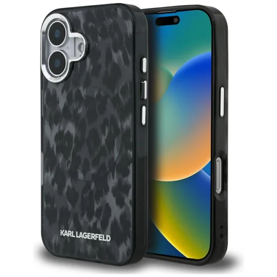 Калъф за iPhone 16 - Karl Lagerfeld IML Leopard Pattern MagSafe - Черен