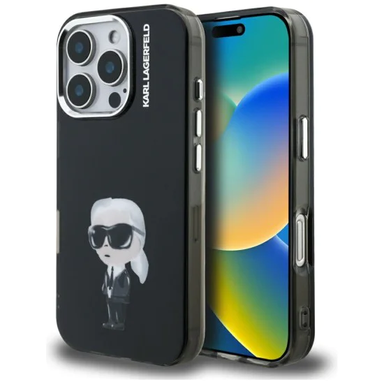 Калъф за iPhone 16 Pro - Karl Lagerfeld IML Aquarelle Karl & Logo MagSafe - Черен