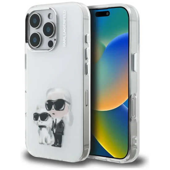 Калъф за iPhone 16 Pro Max - Karl Lagerfeld IML Aquarelle Karl & Choupette - Бял