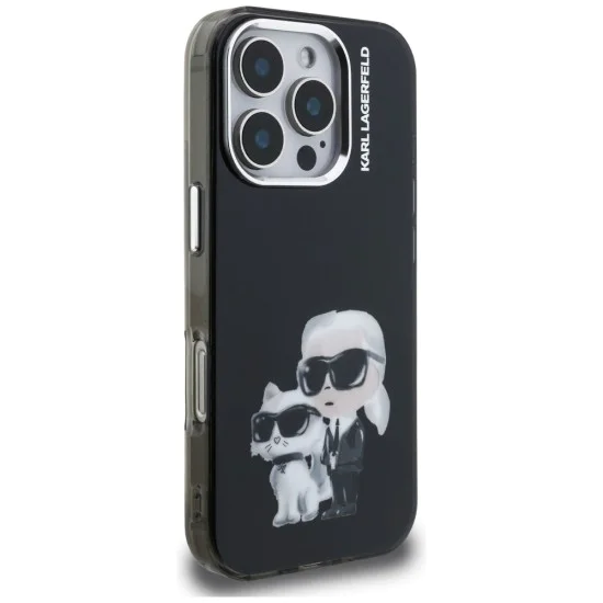 Калъф за iPhone 16 Pro Max - Karl Lagerfeld IML Aquarelle Karl & Choupette - Черен