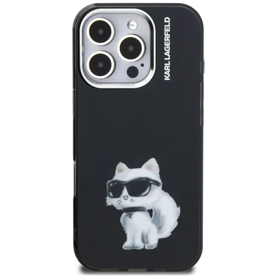 Калъф за iPhone 16 Pro Max - Karl Lagerfeld IML Aquarelle Choupette Logo - Черен