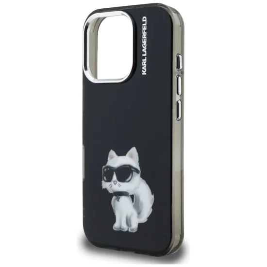 Калъф за iPhone 16 Pro Max - Karl Lagerfeld IML Aquarelle Choupette Logo - Черен