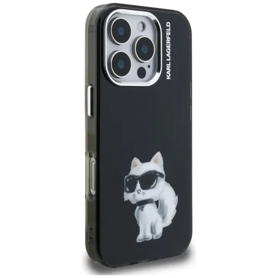 Калъф за iPhone 16 Pro Max - Karl Lagerfeld IML Aquarelle Choupette Logo - Черен