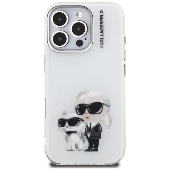 Калъф за iPhone 16 Pro - Karl Lagerfeld IML Aquarelle Karl & Choupette - Бял
